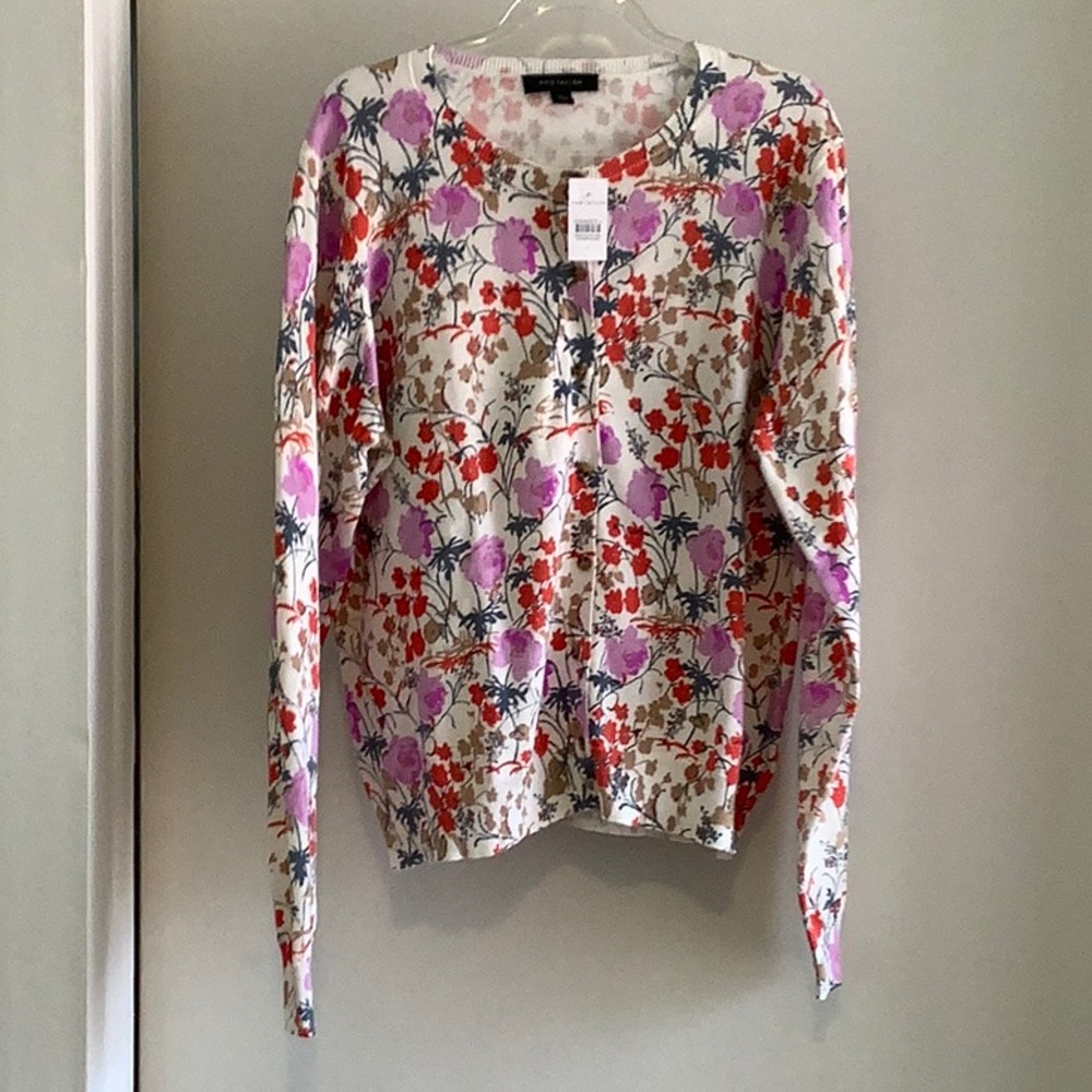 Ann Taylor Floral Ann Cardigan Sweater 100% Cotton - Size Large